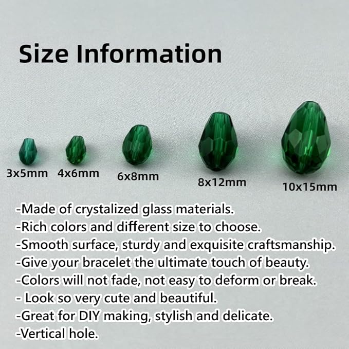 150pcs 4x6mm Teardrop Crystal Glass Beads for Jewelry Making, Faceted Vertical Hole Teardrop Glass Spacer Beads for Wind Chimes Bracelet Earring Necklace DIY Craft(Peacock Green)