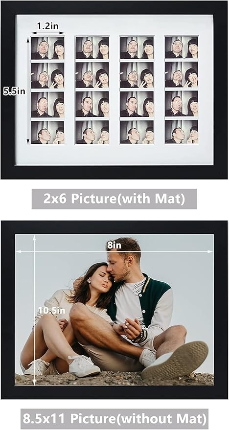 Photo Booth Frame, Black Wood with White Mat and Glass, 9x12 Inch