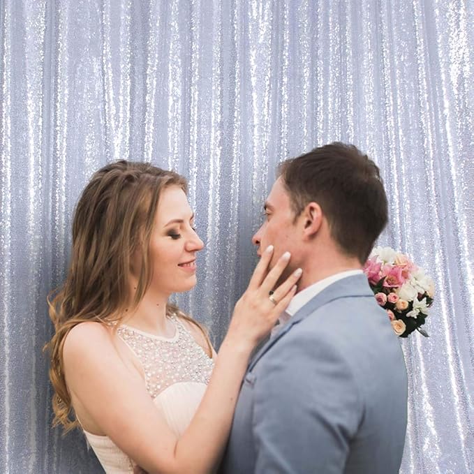 SquarePie Sequin Backdrop Non-Transparent Background Sparkly Curtain for Wedding Party 6FT x 8FT Silver