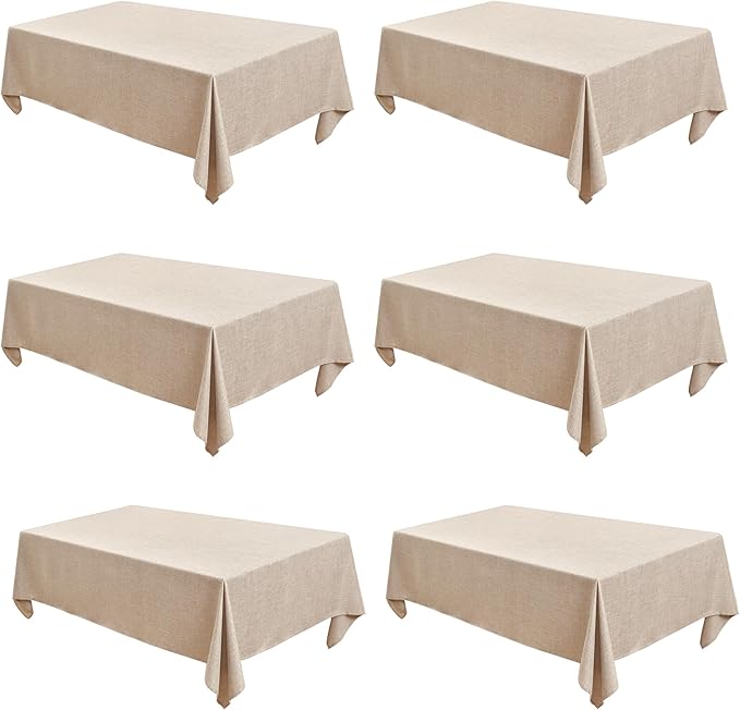 Fitable Faux Linen Tablecloths Rectangle 60 x 120 Inch - 6 Pack Neutral Table Clothes for 8 Foot Tables, Beige Faux Burlap Kitchen Table Covers for Dining, Party, Farmhouse, Banquet, Buffet