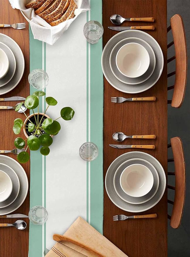 Eucalyptus Cotton Linen Table Runner for Dining Kitchen, Wedding Outdoor Party Tablerunners Decoration, Green Leaves Botanical Plants Watercolor Dresser Scarf Coffee Tablecloth Runners 13x72 Inches