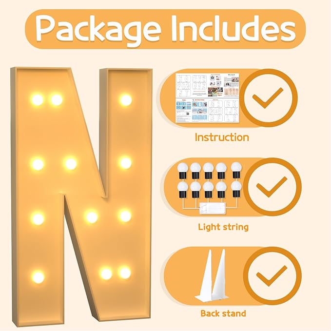 Party Decoration: 4 Ft Light Up Marquee Letter N with Matching Light String