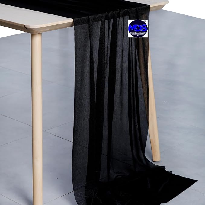 MDS Halloween Chiffon Table Runner - 20 Pack, 29 x 170 Inches, 14ft Each - Sheer Spooky Table Runners for Haunted House Parties, Trick-or-Treat Tables, Witchy Décor, Wedding & Events - Black