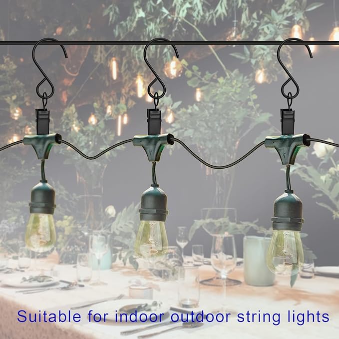 Stainless Steel S Hooks Curtain Clips, 50 Pack Hanging Party Lights Clips, Hangers Gutter Photo, Art Craft Display, 3 Inch Long, Black