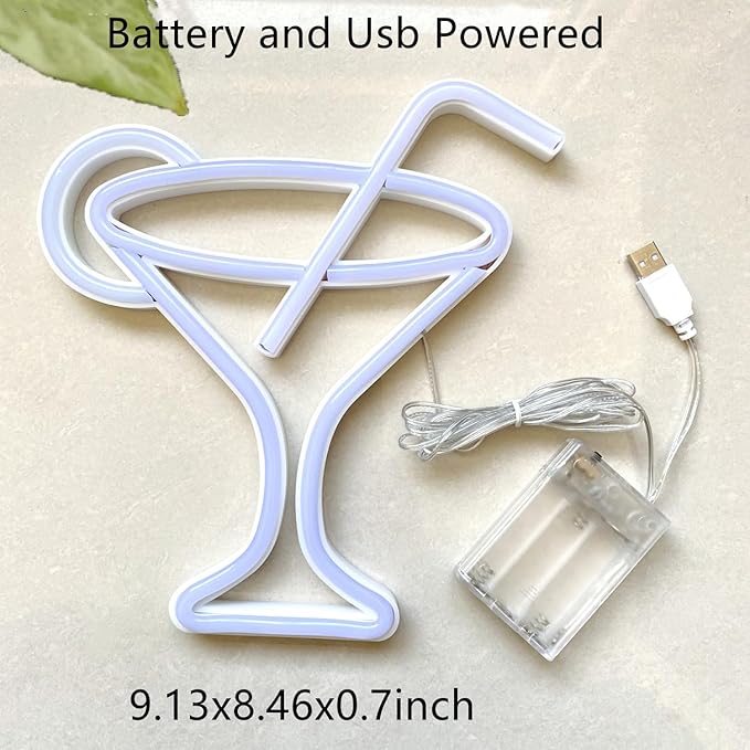 Led Cocktails Neon Sign,Wine Glass Neon Light Battery and USB Dual Powered Bar Neon Night Light Signs for Wall Decor,Cocktails Night Lamp for Bar, Club, Cocktail Bar, Restaurant, Shop