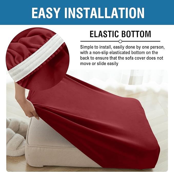 Sofa Slipcovers Stretch Velvet Cushion Covers, 3-Piece in Christmas Red