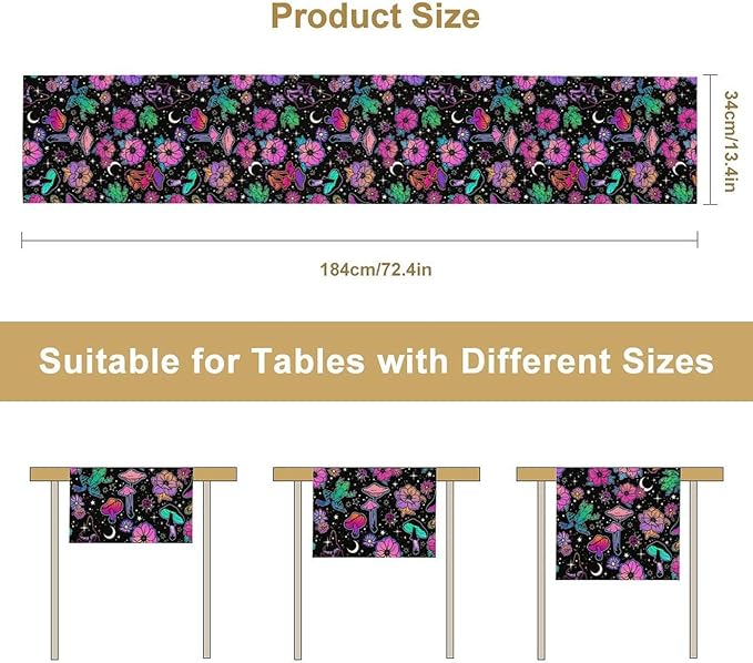 Gothic Star Moon Colorful Table Runner for Kitchen Living Room Home Party Boho Floral Table Runner 13x90 Inch