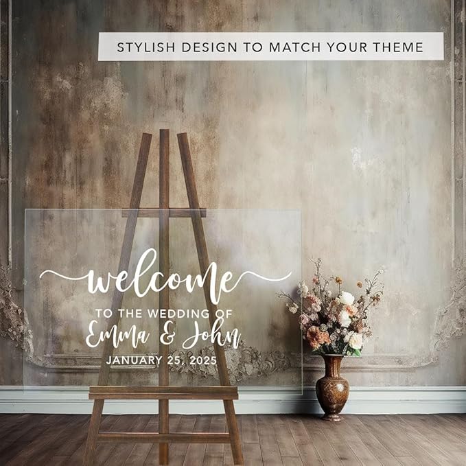 Andaz Press Custom Large Wedding Acrylic Sign, 16 X 24 Inches, Script Welcome, Personalized Sign, Welcome Sign For Modern Wedding Theme Wedding Welcome Sign Bienvenidos A Nuestra Boda