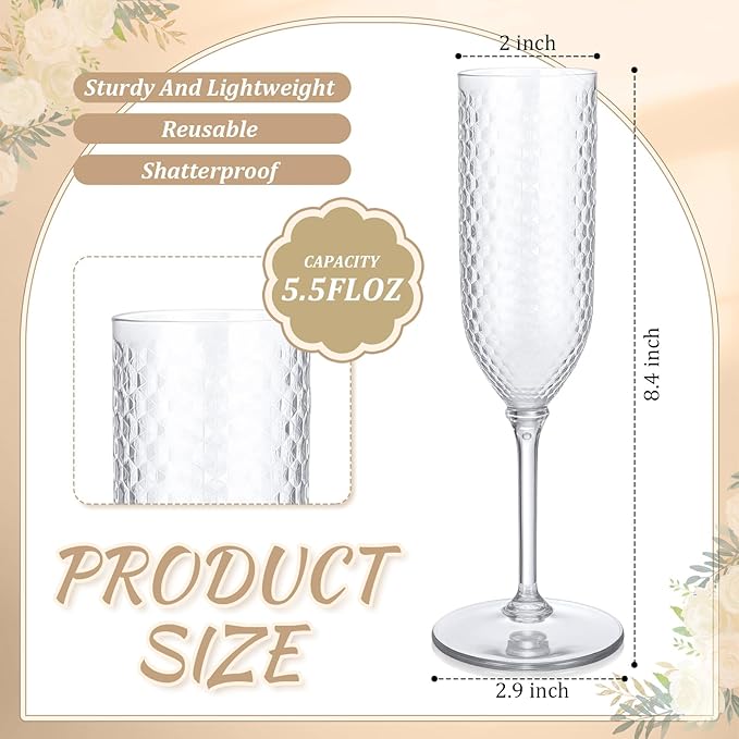 Champagne Glasses, 48 Pack Clear Plastic Flutes with Diamond Pattern