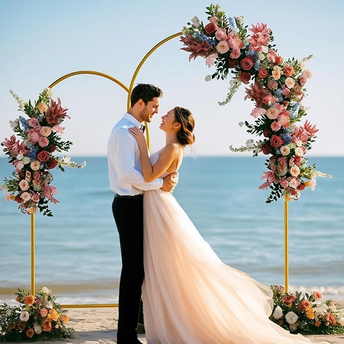 Arch Backdrop Stand: 7.2 FT Gold Metal Frame with Round Tubes