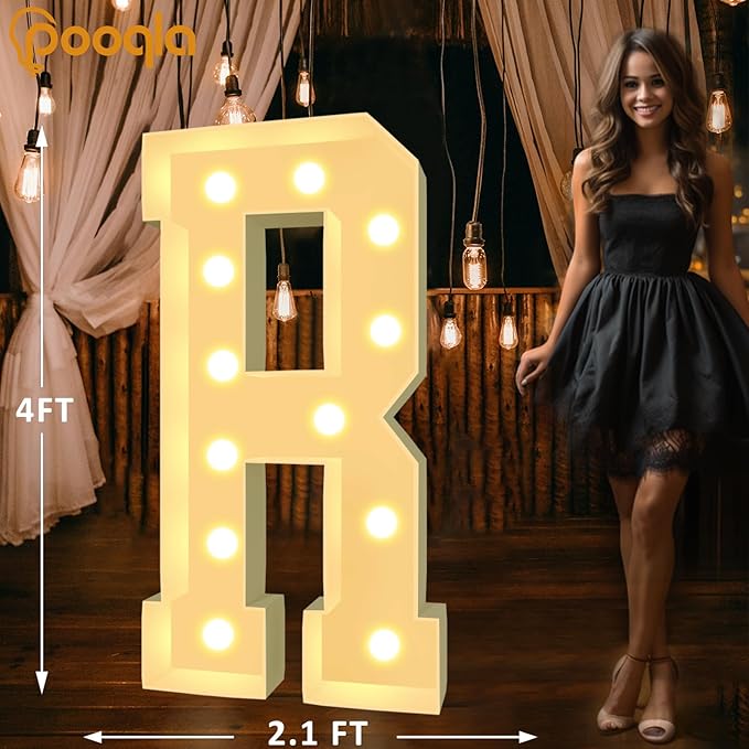 Party Decorations: 4 ft Light Up Letter R, Warm or Cool White LED