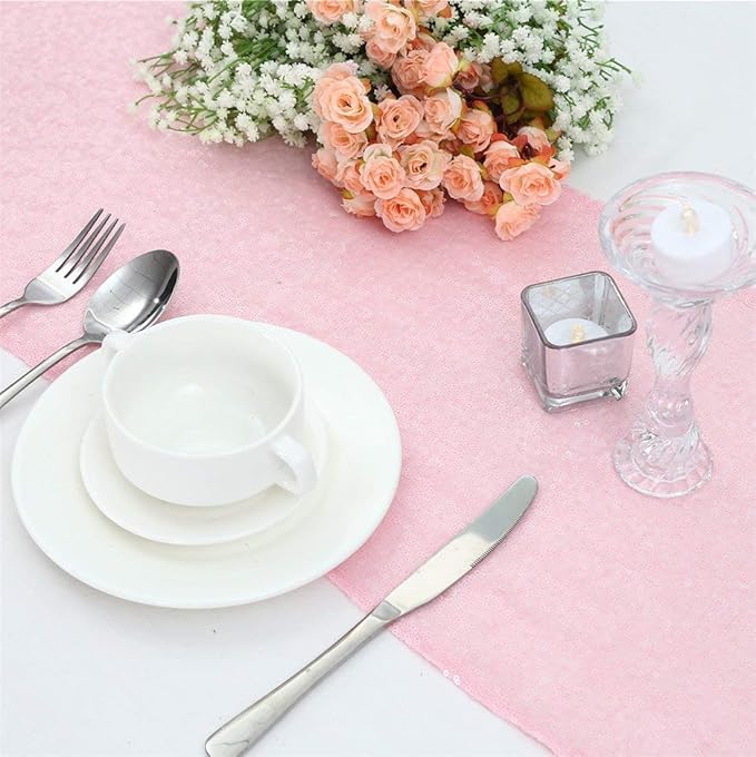 Pink Table Runners 10 Packs 12x108 Inches Glitter Table Runner Wedding Sequin Fabric for Birthday Bridal Baby Shower Engagement Party Decorations