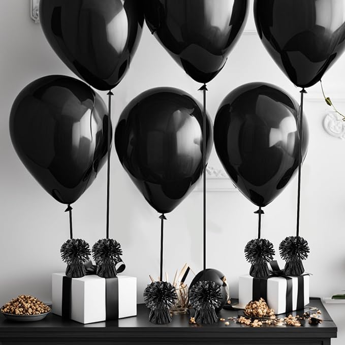 Balloon Weights 24 Pcs Black Metallic Round Anchors With Crimped Ribbon