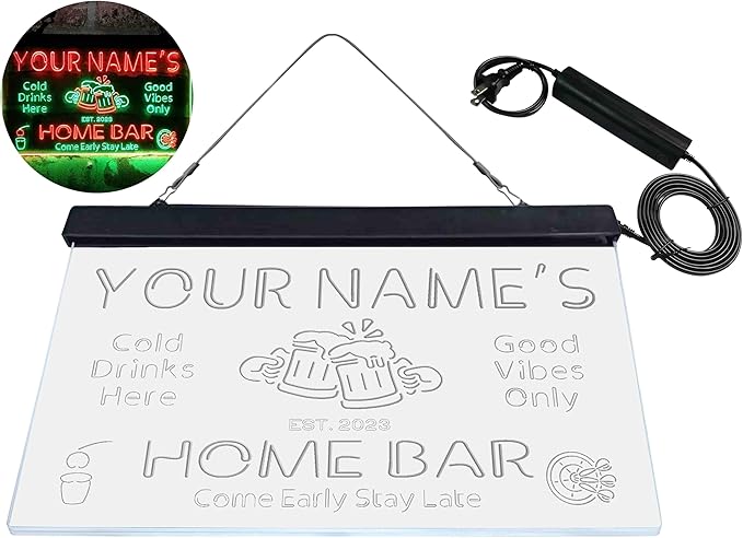 ADVPRO Personalized Your Name Custom Home Bar Beer Established Year Dual Color LED Neon Sign Green & Red 16 x 12 Inches st6s43-p1-tm-gr