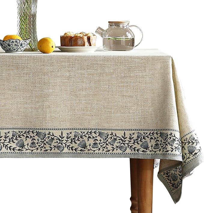 Rectangular Linen-Blend Tablecloth, 55 x 71 Inch, Floral Print