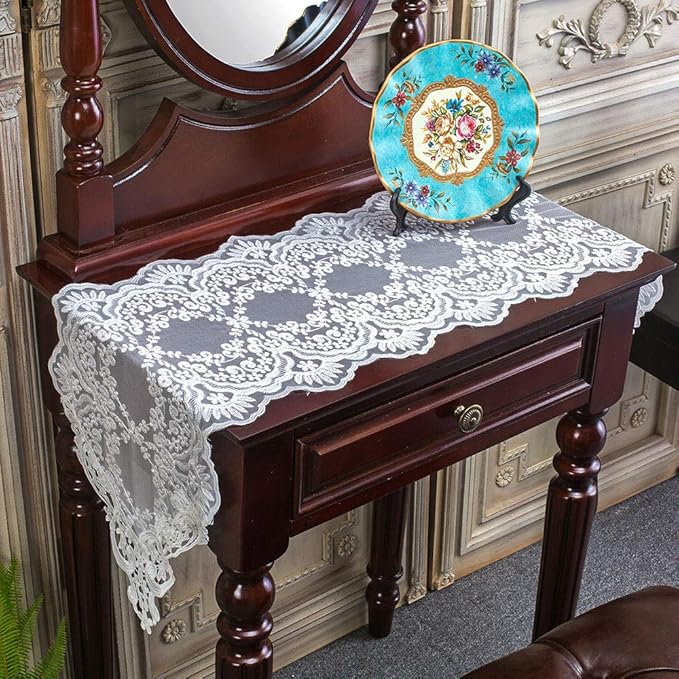 ARTABLE Rectangle Table Runner Lace Macrame Embroidered Table Runners with Exquisite Vintage Shabby Chic for Holiday Wedding Long Dinner Tables (White, 12 x 120 Inch)
