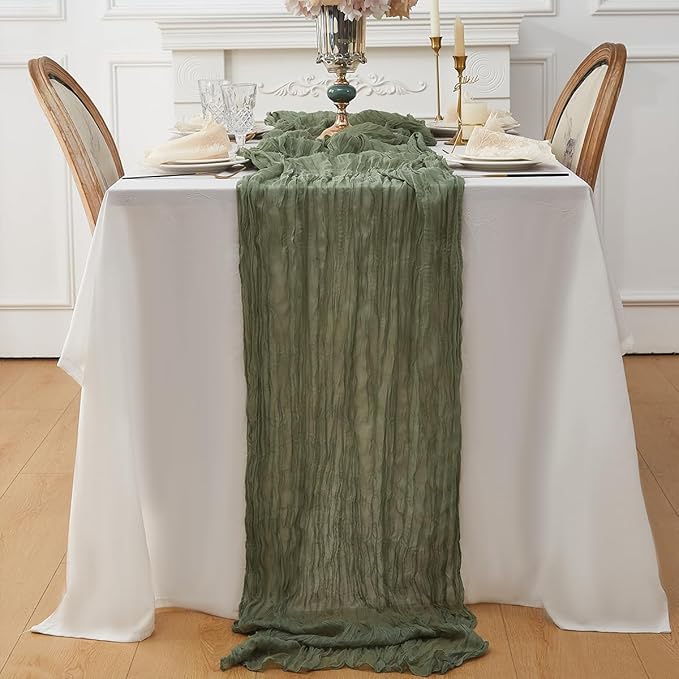 Sage Green 1 Pack Cheesecloth Table Runner 120 Inch 10 FT Boho Rustic Gauze for Wedding Baby Shower Party Farmhouse Summer Home Decor Washable