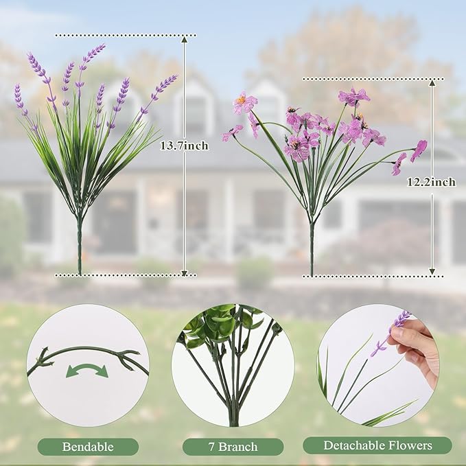 Artificial Flowers for Outdoors 24 Bundles, UV Resistant Colorful Fake Silk Flower Outdoor Planter Garden Decor Indoor Decorations