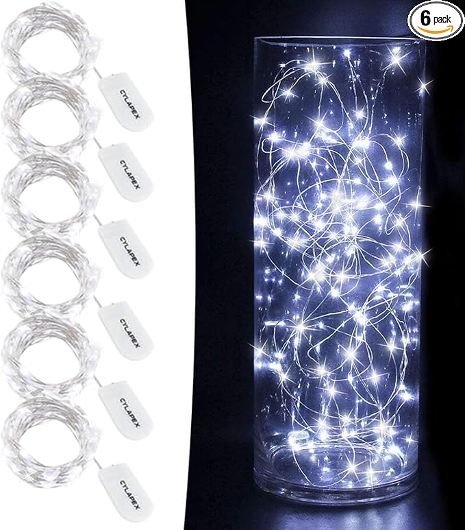 CYLAPEX 6 Pack Cool White Fairy String Lights Battery Operated Fairy Lights Firefly Lights LED Starry String Lights 3.3ft 20 LEDs Silvery Copper Wire for Christmas DIY Decoration Costume Wedding Party