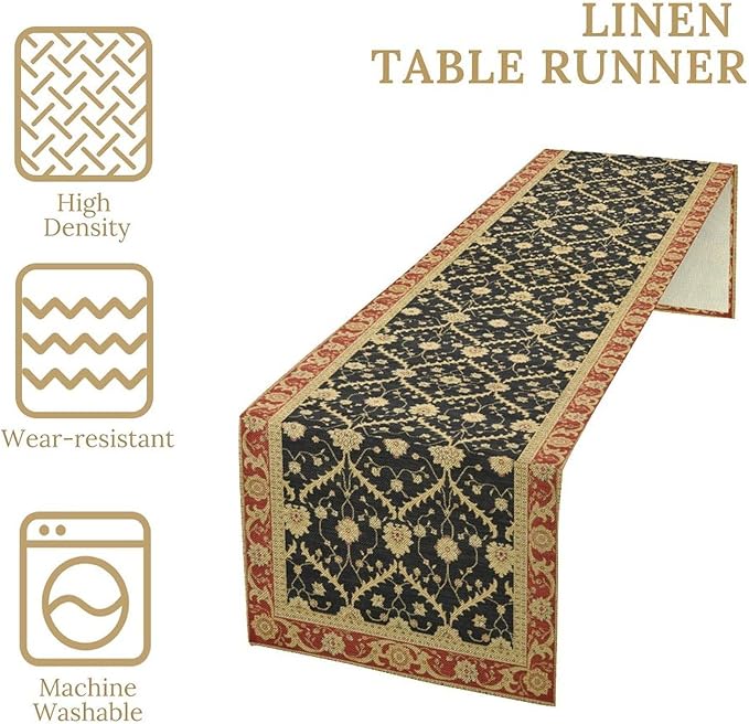 Vintage Morris Floral Table Runner, Boho Rustic Farmhouse Flower Pattern for Home Kitchen Table Decor Dining Coffee Room Party Decor 13x60in