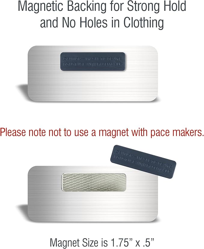 Awards4U Custom Name Tag - Personalized Metal Name Badge with Magnet Backing - Silver, 3"x1.5" - No Logo
