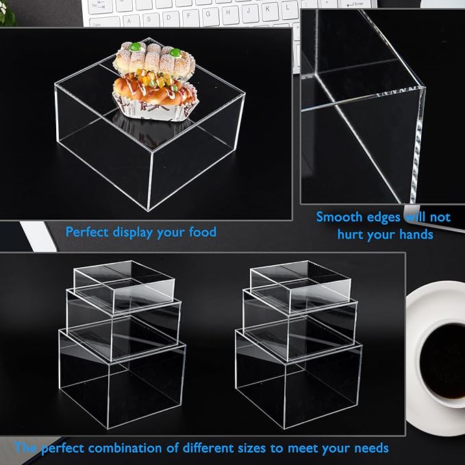 6Pcs Clear Buffet Risers Acrylic Boxes Display Food Risers for Buffet Table Platter Parties Weddings Catering Dessert Collectibles Figures Show ( 6''x7''x8'')