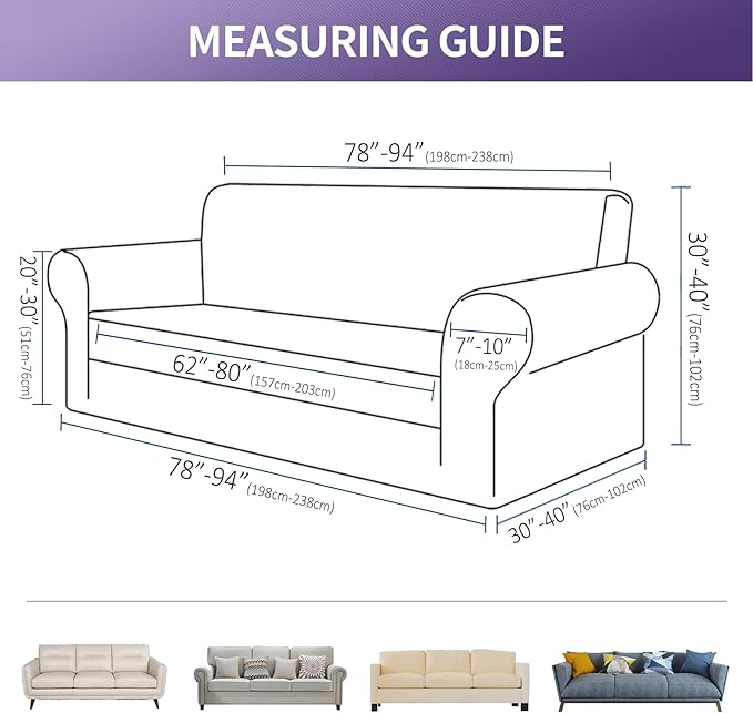 Sofa Slipcover Champagne Stretch Fit, 93% Polyester 7% Spandex