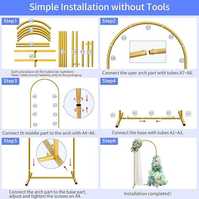 Background Support Equipment - Gold Metal Arch Stand, 7.2 ft Height