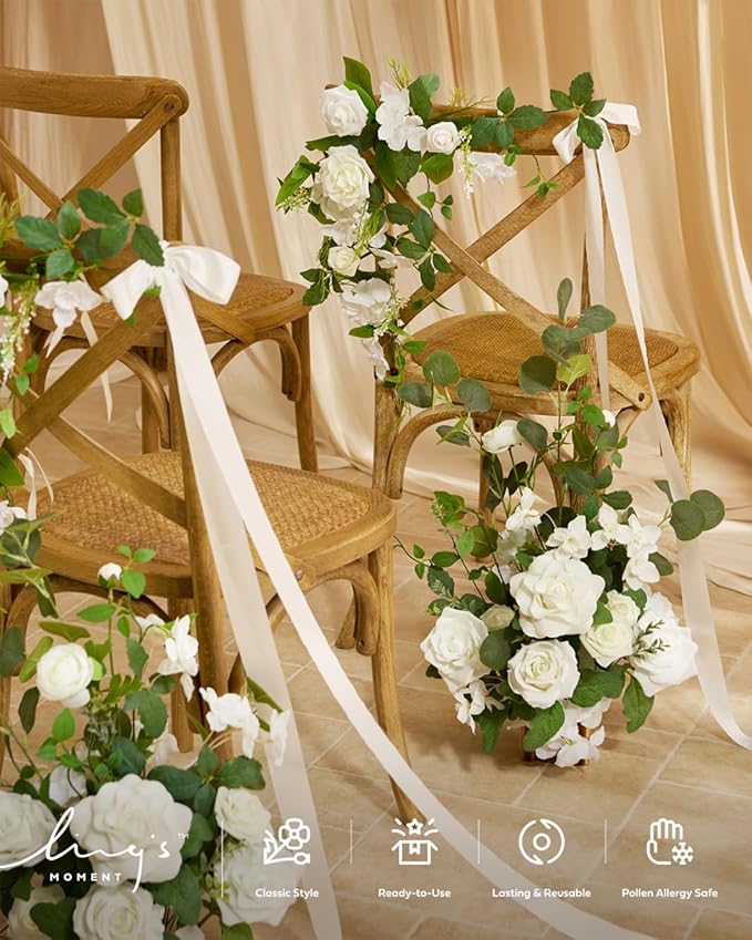 Artificial Flower Arrangements 4 Pack, 17.5 Inch White and Sage Wedding Decor