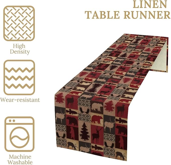 Retro Rustic Bear Table Runner, Wild Bear Cabin Pine Farmhouse Table Runner for Bedroom Kitchen Living Room Vintage Country Style Lodge 13x108 Inch