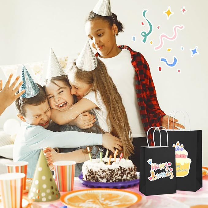 Black Paper Gift Bags with Twisted Handles, 8 x 4.25 x 10.5 Inch, 100 Count