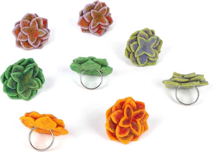 Wool Felt Napkin Ring Set of 8 - Elegant Flower Spring & Farmhouse Table Décor with Silver Electroplated Metal Alloy Base - Perfect for Banquet Table Decor & Daily Use (Multi) - CLEENTABLE
