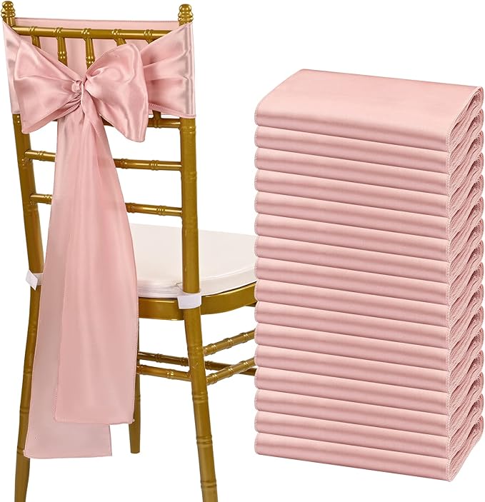 Rose Gold Satin Chair Sashes, 60 Pack, 7 x 108 Inches
