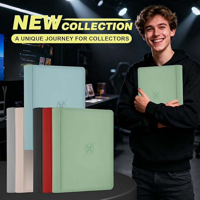 Trading Card Binder, Card Binder 9 Pocket for Trading Cards, Holds 540 Cards, Zippered Premium Card Collection Binder Album for Game Card, Sports Card, Yugioh, MTG (Carbon ash)