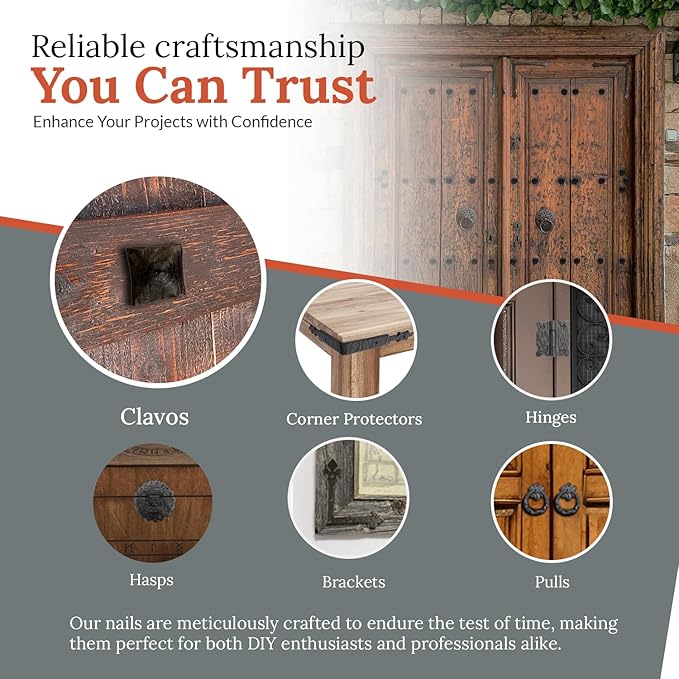 100 Pack 1.5" Square Head Iron Clavos Decorative Nails – Sealed Unfinished – Handmade Rustic Square Fasteners for Farmhouse Shutters, Faux Wood, Barn Doors, and Gates – Ornamental Wood Accent