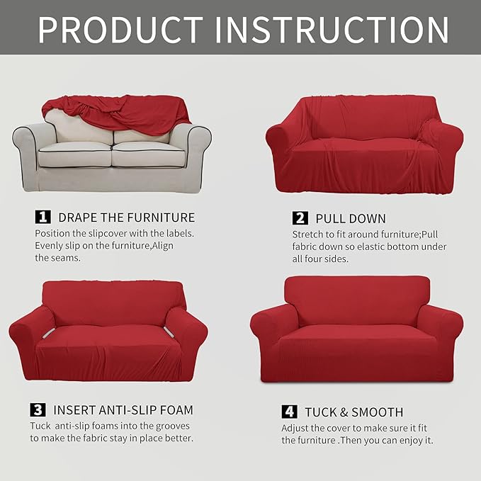 Sofa Slipcover for Loveseat, Stretch Jacquard Fabric in Christmas Red