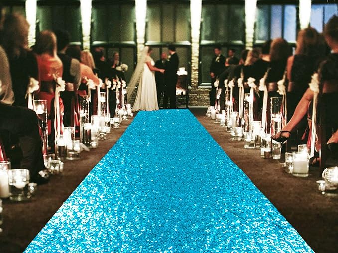 Aisle Runner, Turquoise Sequin Mesh, 2 x 15 ft Seamless Wedding Runner