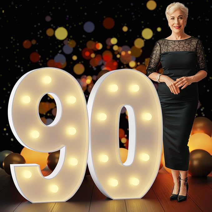 Light Up Number 90 Marquee Sign, 3 Ft Tall with Yellow Lights