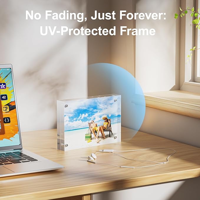 3 Pack 2x6 Acrylic Picture Frames - 20% Thicker Double Sided Magnetic Frame with UV Protection - Freestanding Clear Frameless Display for Tabletops - Modern Photo Frame Set for Home & Office Decor