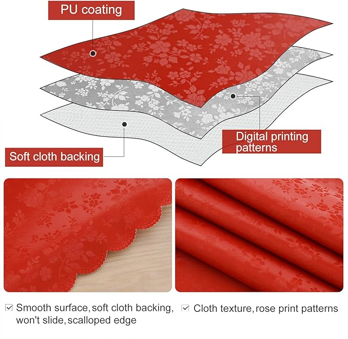 Tablecloth in Red, Rectangular Waterproof Vinyl, 60 x 140 Inch