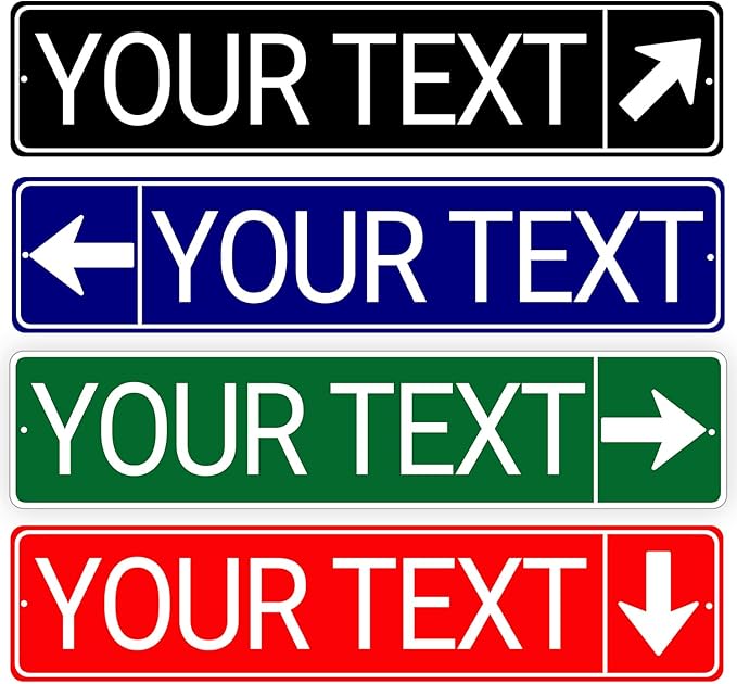 Custom Street Sign, Reflective Option, Directional Arrow Signs, 6x24 Inches, Single/Double Sided, Rust Free Aluminum-UV Protected and Weatherproof