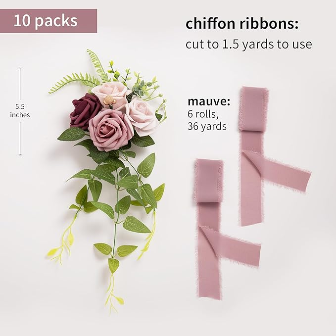 Artificial Pew Flowers Set of 10 Mauve Wedding Aisle Chair Decor