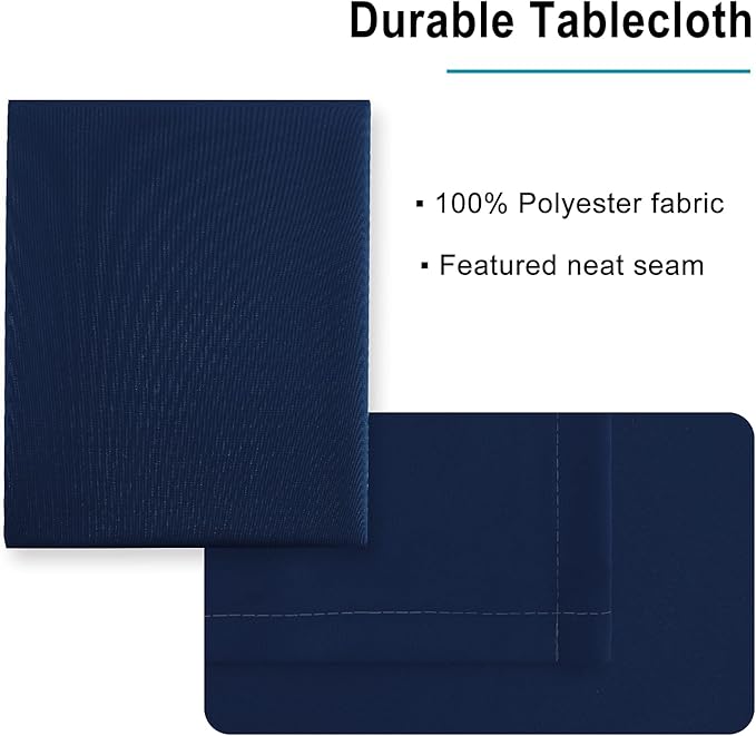 Hiasan Rectangle Tablecloth - Waterproof Washable Fabric Table Cloth for Wedding, Banquet, Gathering and Dining Room, 90 x 156 Inch, Navy Blue