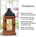 Decorative Candle Lantern in Wood with LED Light, 12-Inch Memorial Gift