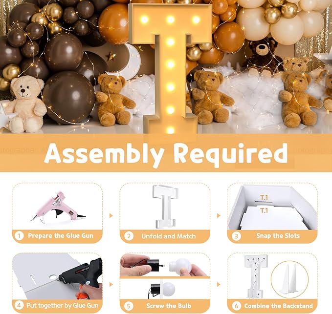 Light Up Marquee Letter T Sign, 3-Foot Foam Board Party Decor