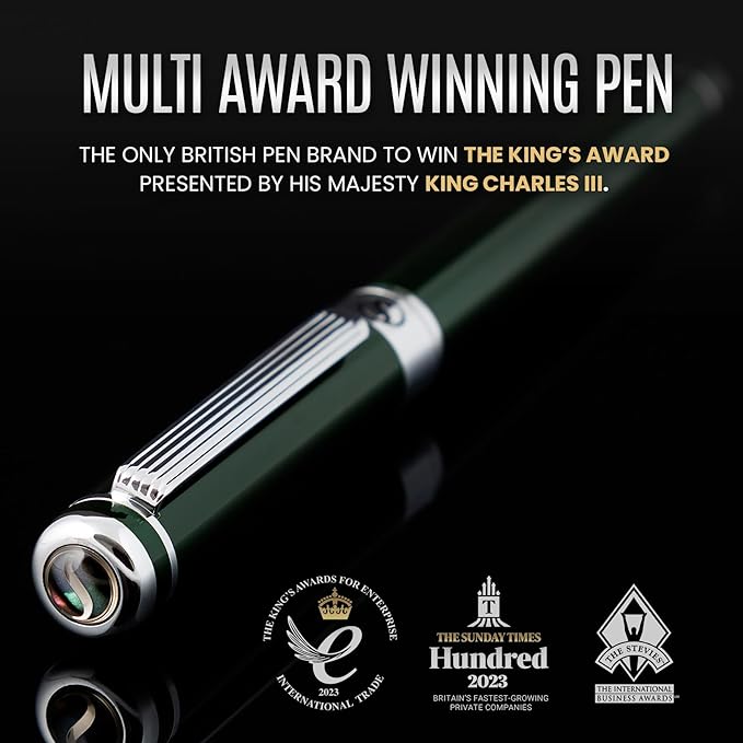 Scriveiner Personalized British Racing Green Pen - Stunning Green Lacquer Luxury Pen w/Chrome Finish, German Schmidt Nib (Medium), Best Engraved Fountain Pen Gift Set for Men & Women, Name Engraving