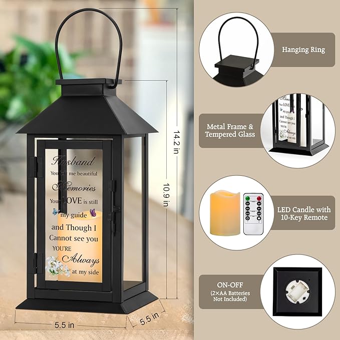 Decorative Candle Lantern, Metal and Glass with LED Candle, 14.2 Inch
