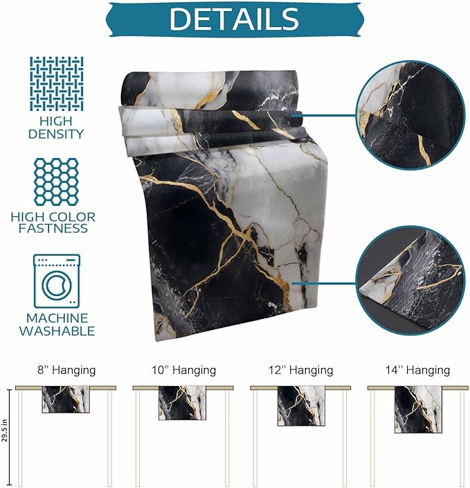Black White Marble Cotton Linen Table Runner for Dining Kitchen, Wedding Outdoor Party Tablerunners Decoration, Nature Marble Crack Modern Art Dresser Scarf Coffee Tablecloth Runners 13x72 Inches