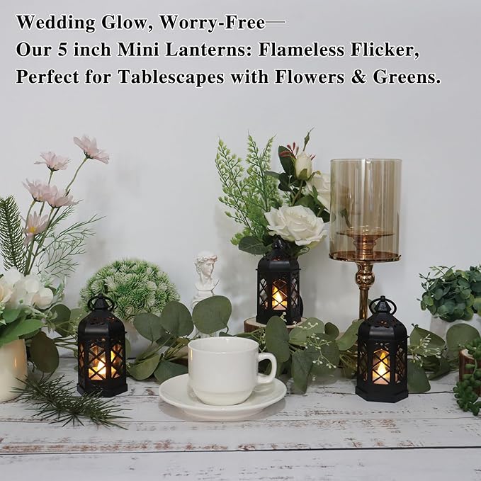 Decorative Candle Lanterns, 8 Pack, 5 Inch, Flickering LED Candles