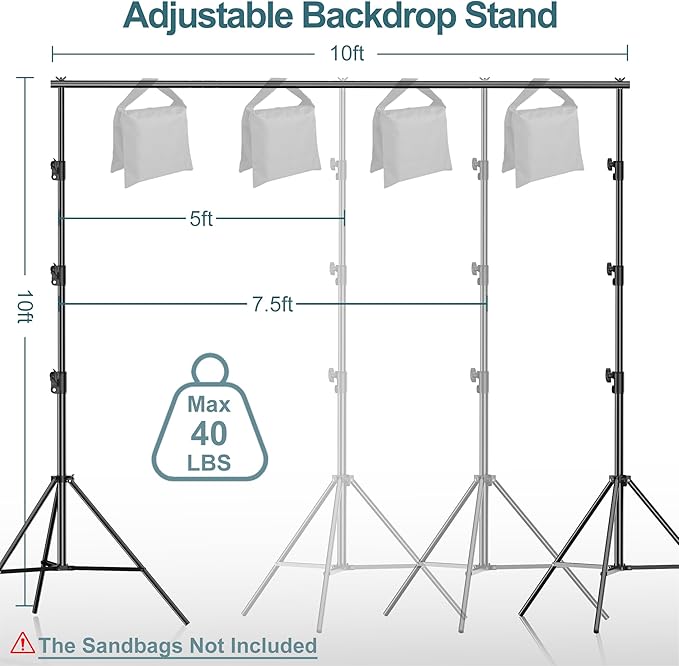 Backdrop Support Stand Kit, Black Aluminum, 3.4 to 10 Ft Adjustable